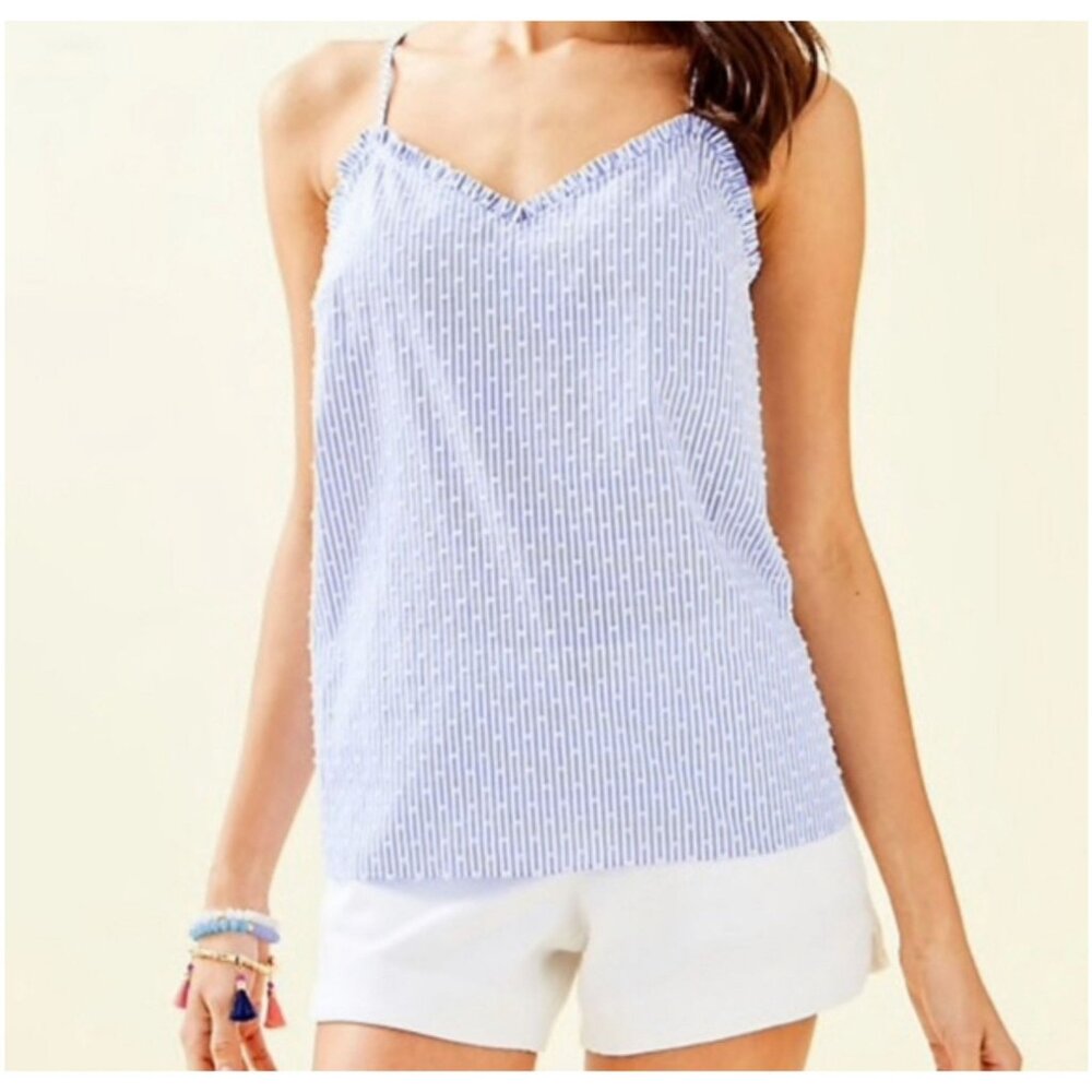 Lilly Pulitzer Ruffled Dusk Top Spaghetti Strap Blue Striped